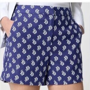 J. Crew Floral Print Navy and White Linen Blend Size 10 Shorts